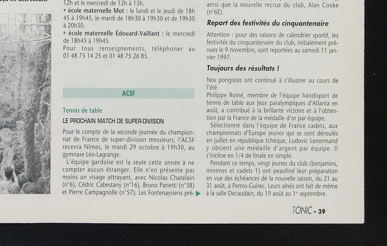 1996 — Philippe Roiné, or par équipe à Atlanta (Bulletin municipal) 1996 — Philippe Roiné, or par équipe à Atlanta (Bulletin municipal)