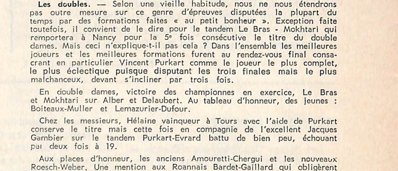 1966 — « pour la 5e fois consécutive », à Nancy (France Tennis de Table) 1966 — « pour la 5e fois consécutive », à Nancy (France Tennis de Table)