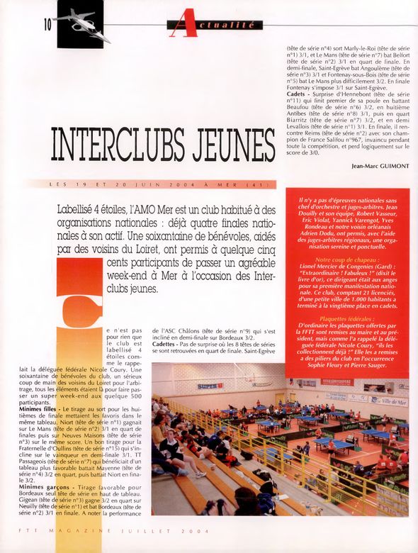 2004 — Fontenay bat Saint-Egrève 3-1 en finale (France Tennis de Table n°792)