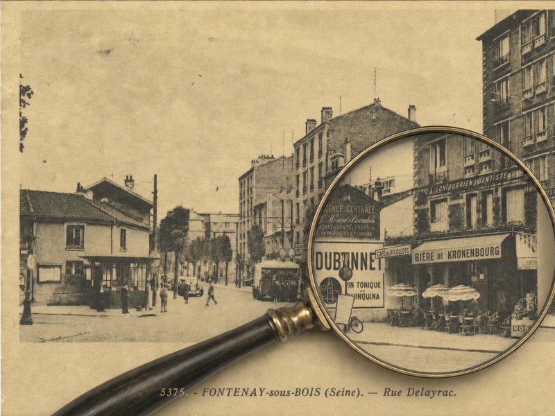 Carte postale des années 1930 — la rue Dalayrac à Fontenay-sous-Bois, avec le Café des Rigollots
