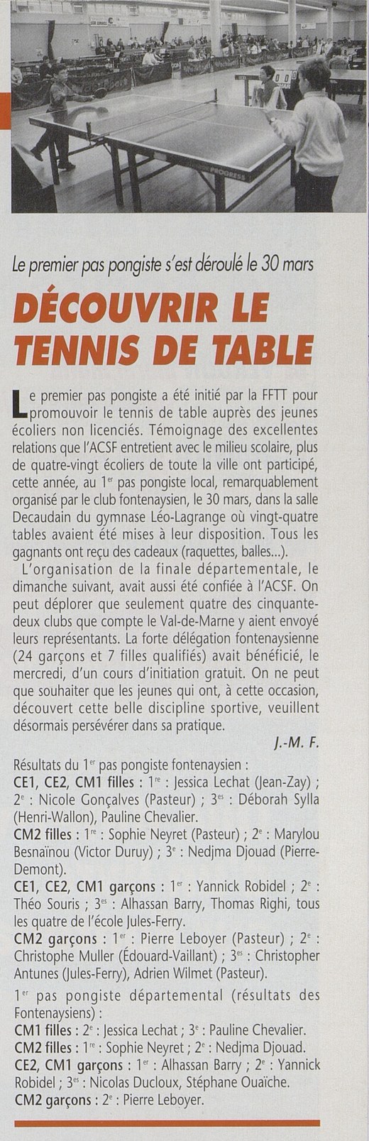 2002 — 3e du Premier Pas Pongiste départemental CE2-CM1 (Bulletin municipal)