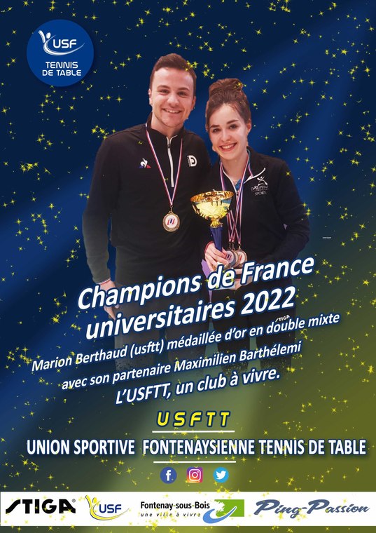 2022 — championne de France universitaire du double mixte, avec Maximilien Barthélemi
