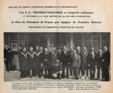1963 — Champion de France par équipes (7 victoires à 2 face à Argentan) 1963 — Champion de France par équipes (7 victoires à 2 face à Argentan)